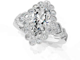 White gold Marquise Cut Brilliant Milgrain Pave Heart Band Solitaire Ring_141