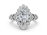 White gold Marquise Cut Brilliant Milgrain Pave Heart Band Solitaire Ring_146