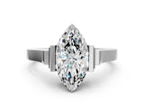 White gold Marquise Cut Brilliant Solitaire Diamond Ring with Channel Set Band and Bar Prong Setting_228