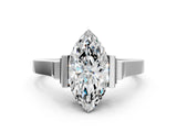 White gold Marquise Cut Brilliant Solitaire Diamond Ring with Channel Set Band and Bar Prong Setting_324