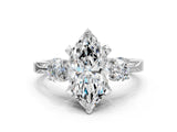White gold Marquise Cut Brilliant Three-Stone Diamond Ring with Pavé Band and Four-Prong Setting_7