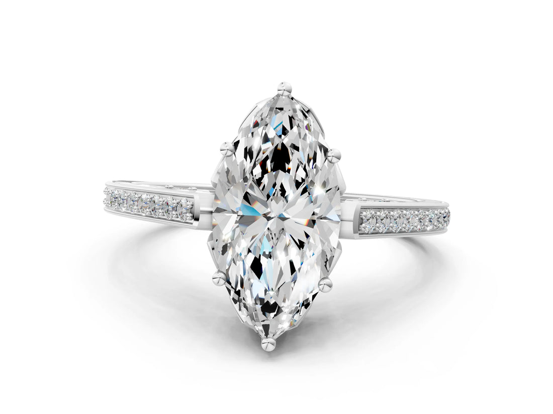 White gold Marquise Cut Cathedral Pave Diamond Engagement Ring with Six-Prong Setting_31