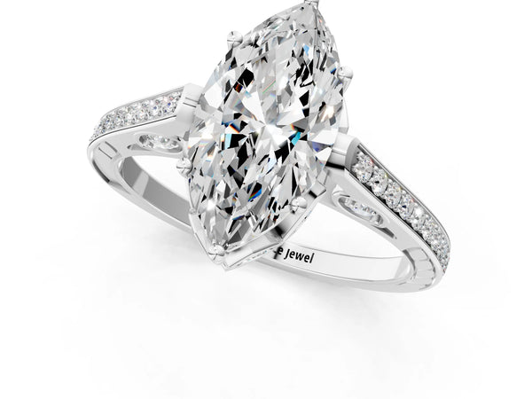 Platinum Marquise Vintage Cathedral Engagement Ring Setting with Pave Shoulders and Petal Gallery