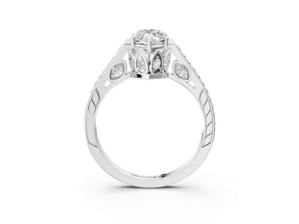 Platinum Marquise Vintage Cathedral Engagement Ring Setting with Pave Shoulders and Petal Gallery