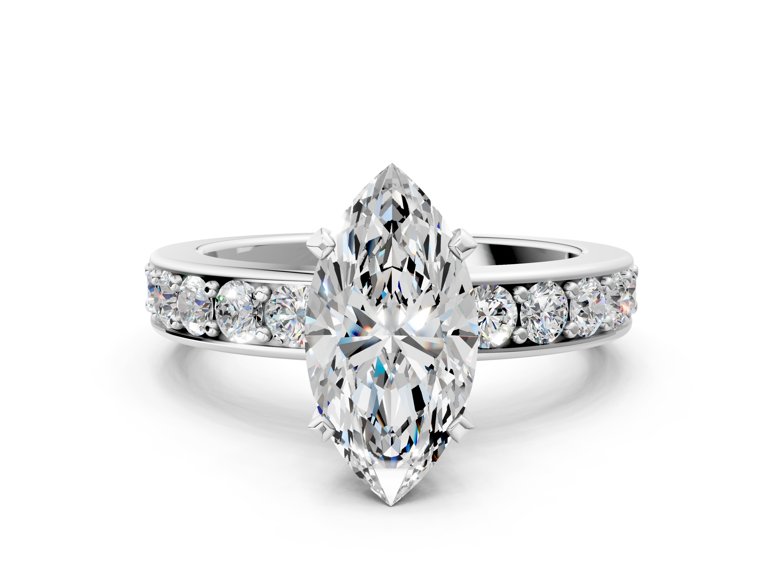 White gold Marquise Cut Channel Set Diamond Engagement Ring with Four-Prong Setting_264