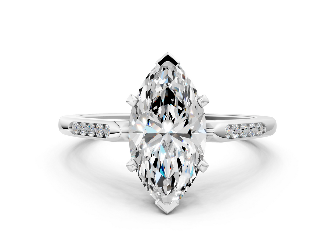 White gold Marquise Cut Channel Set Solitaire Engagement Ring with Four-Prong Setting_220