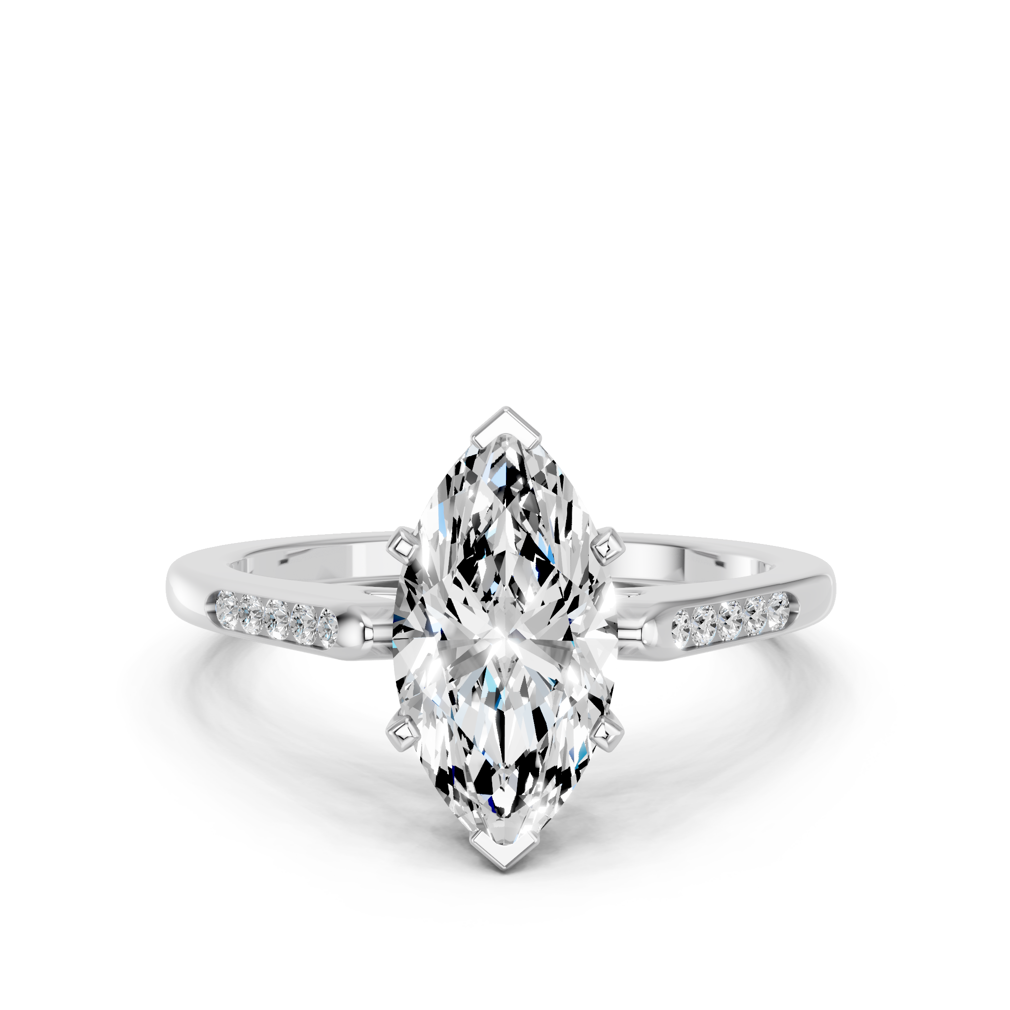 White gold Marquise Cut Channel Set Solitaire Engagement Ring with Four-Prong Setting_97