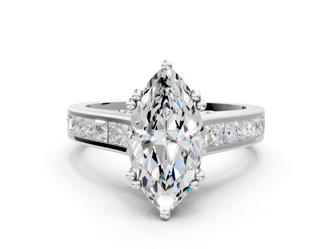 White gold Marquise Cut Channel Set Solitaire Engagement Ring with Prong Setting_58