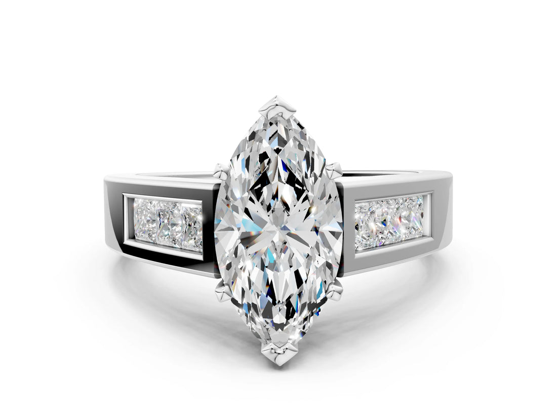 White gold Marquise Cut Channel Set Solitaire Ring with Four-Prong Setting_6