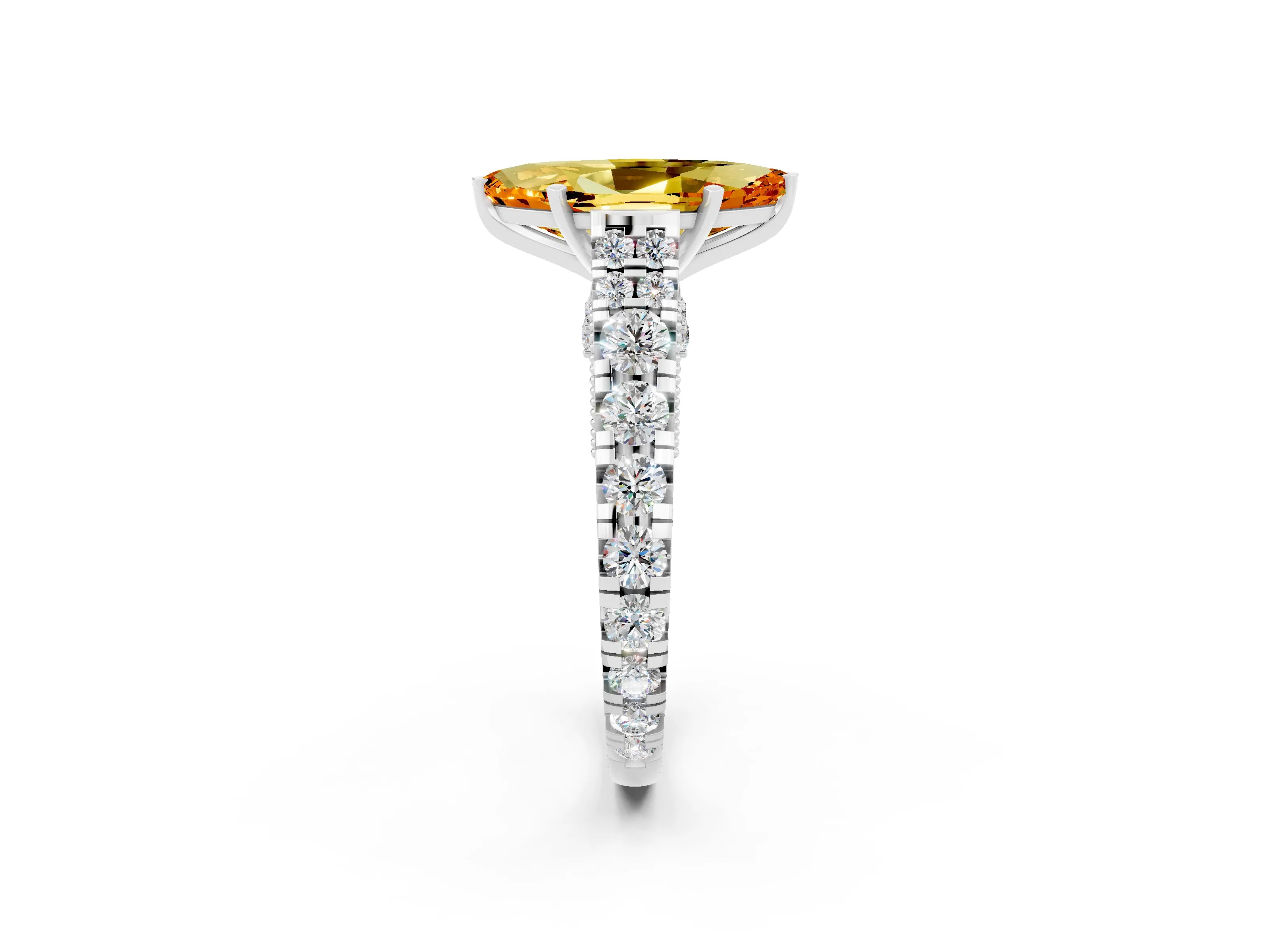 White gold Marquise Cut Citrine Classic Solitaire Ring with Pavé Band and Four-Prong Setting_2