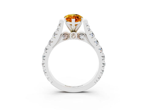 White gold Marquise Cut Citrine Classic Solitaire Ring with Pavé Band and Four-Prong Setting_3