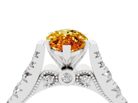 White gold Marquise Cut Citrine Classic Solitaire Ring with Pavé Band and Four-Prong Setting_4