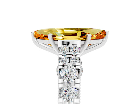 White gold Marquise Cut Citrine Classic Solitaire Ring with Pavé Band and Four-Prong Setting_5