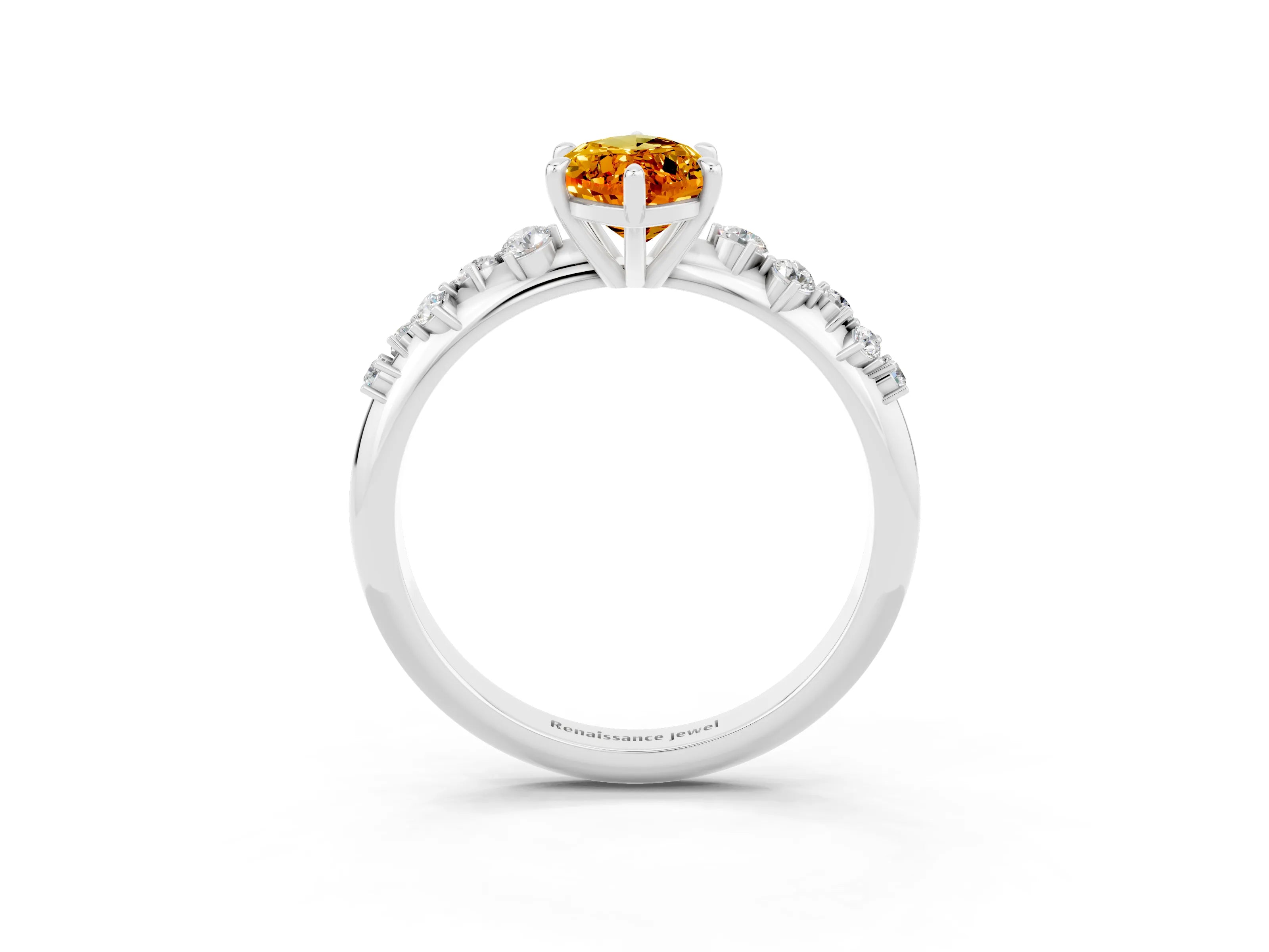 White gold Marquise Cut Citrine Cluster Side Stone Solitaire Ring with Prong Setting_27