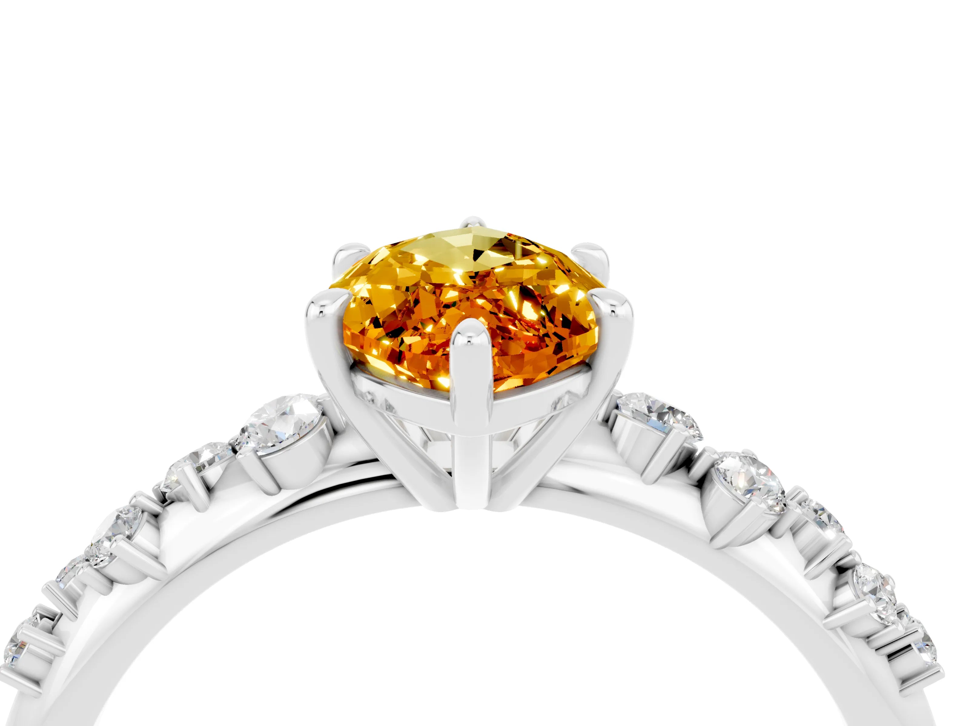 White gold Marquise Cut Citrine Cluster Side Stone Solitaire Ring with Prong Setting_28