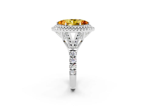 White gold Marquise Cut Citrine Double Halo Ring with Split Shank and Prong Setting_14