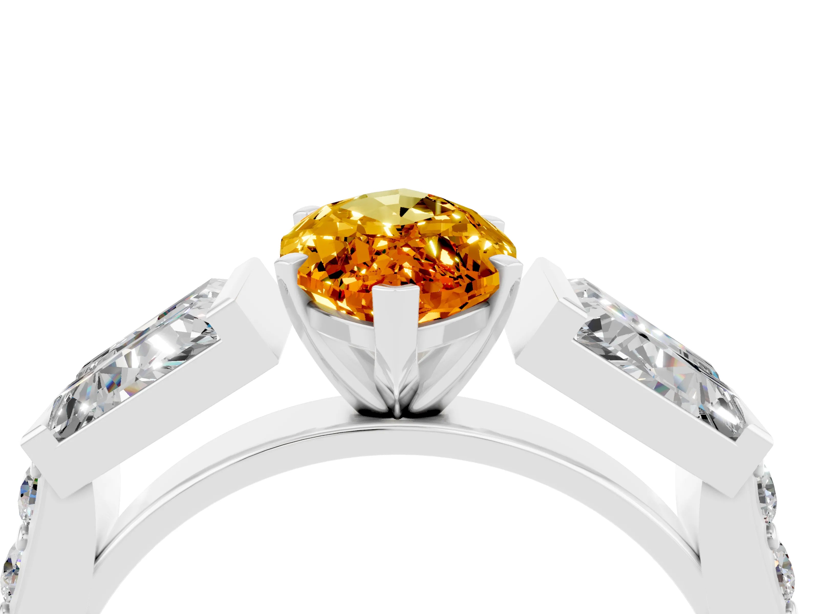 White gold Marquise Cut Citrine Engagement Ring with Baguette Side Stones and Channel Set Band_4