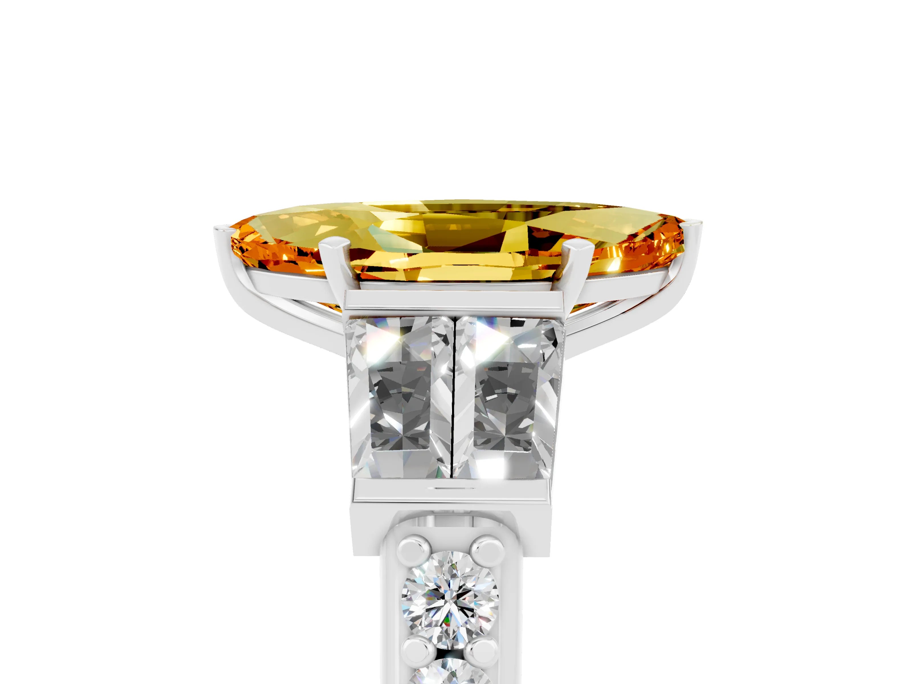 White gold Marquise Cut Citrine Engagement Ring with Baguette Side Stones and Channel Set Band_5