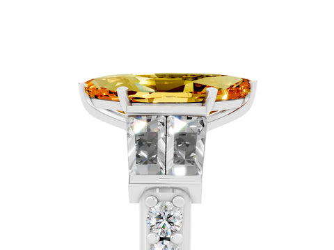 White gold Marquise Cut Citrine Engagement Ring with Baguette Side Stones and Channel Set Band_5