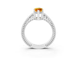 White gold Marquise Cut Citrine Engagement Ring with Milgrain Channel Set Band and Prong Setting_3