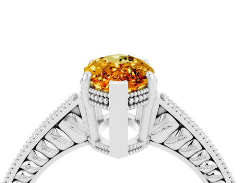 White gold Marquise Cut Citrine Engagement Ring with Milgrain Channel Set Band and Prong Setting_4