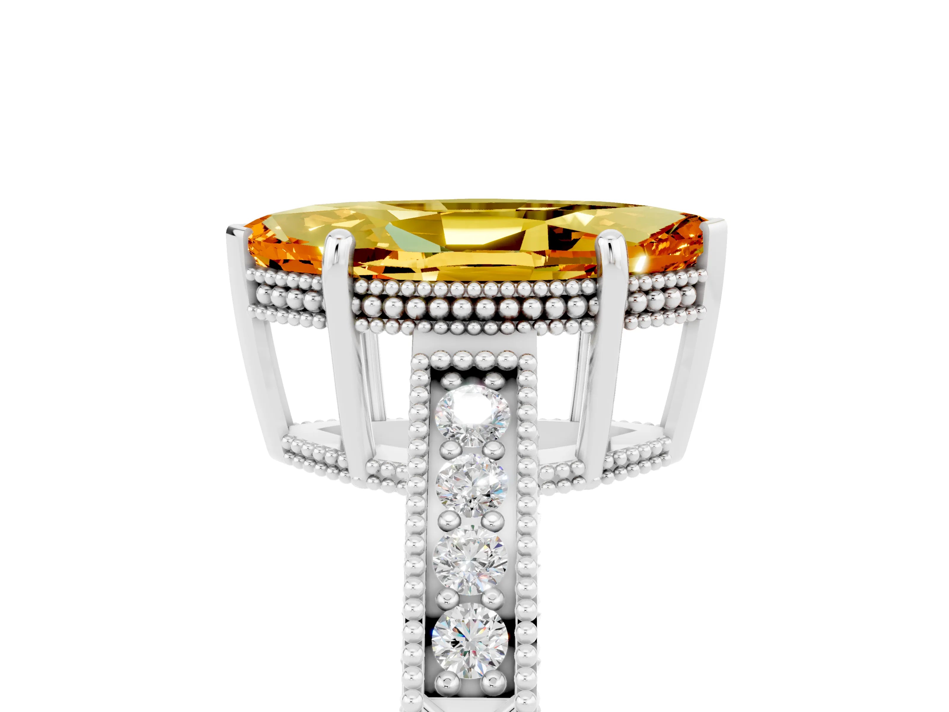 White gold Marquise Cut Citrine Engagement Ring with Milgrain Channel Set Band and Prong Setting_5