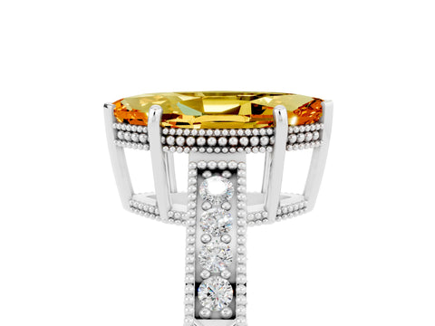 White gold Marquise Cut Citrine Engagement Ring with Milgrain Channel Set Band and Prong Setting_5