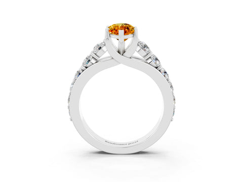 White gold Marquise Cut Citrine Engagement Ring with Pavé Band and Four-Prong Setting_3