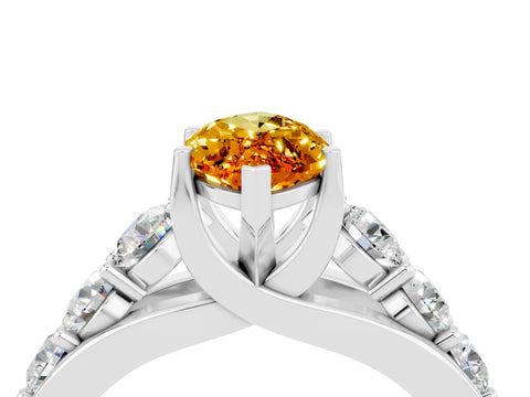 White gold Marquise Cut Citrine Engagement Ring with Pavé Band and Four-Prong Setting_4