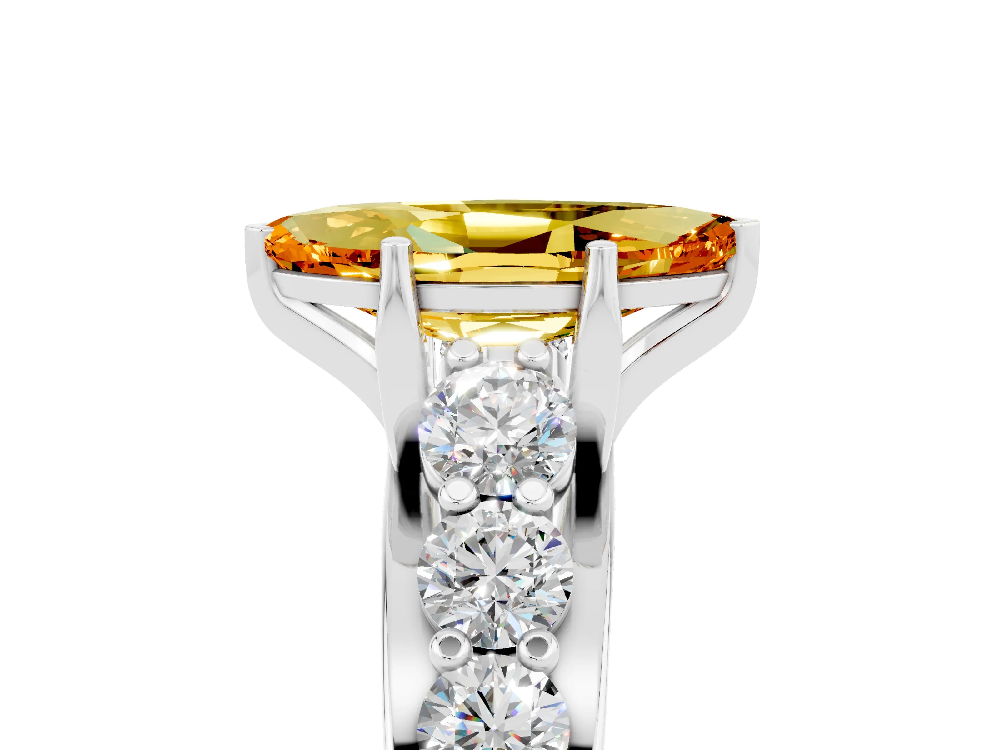 White gold Marquise Cut Citrine Engagement Ring with Pavé Band and Four-Prong Setting_5