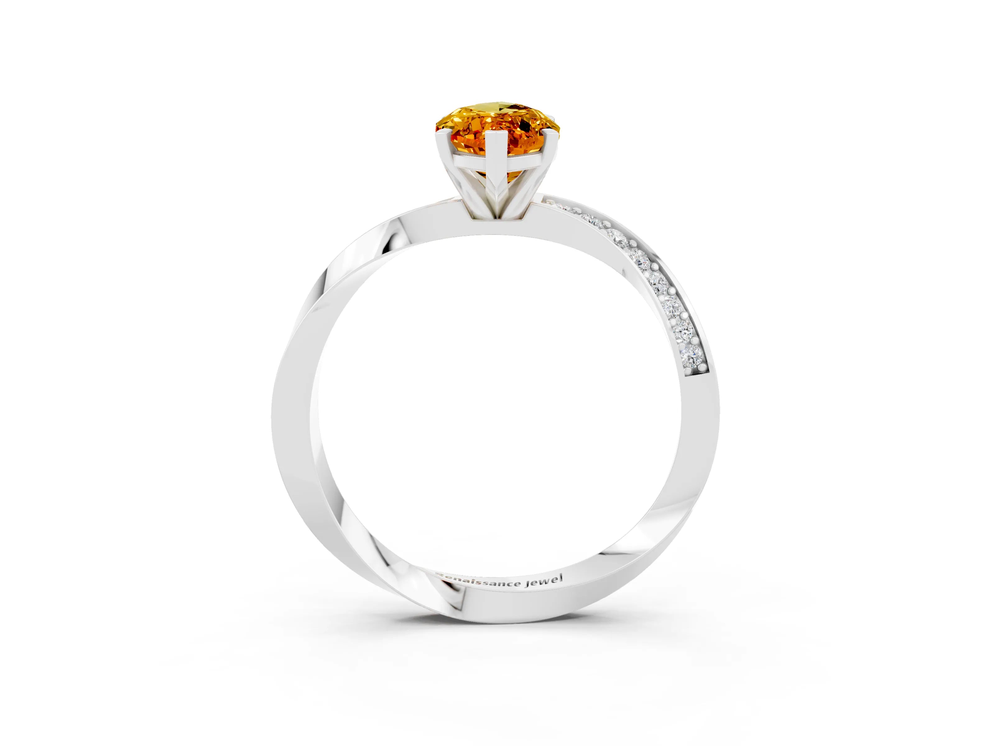 White gold Marquise Cut Citrine Engagement Ring with Side Stone Accents and Four-Prong Setting_30
