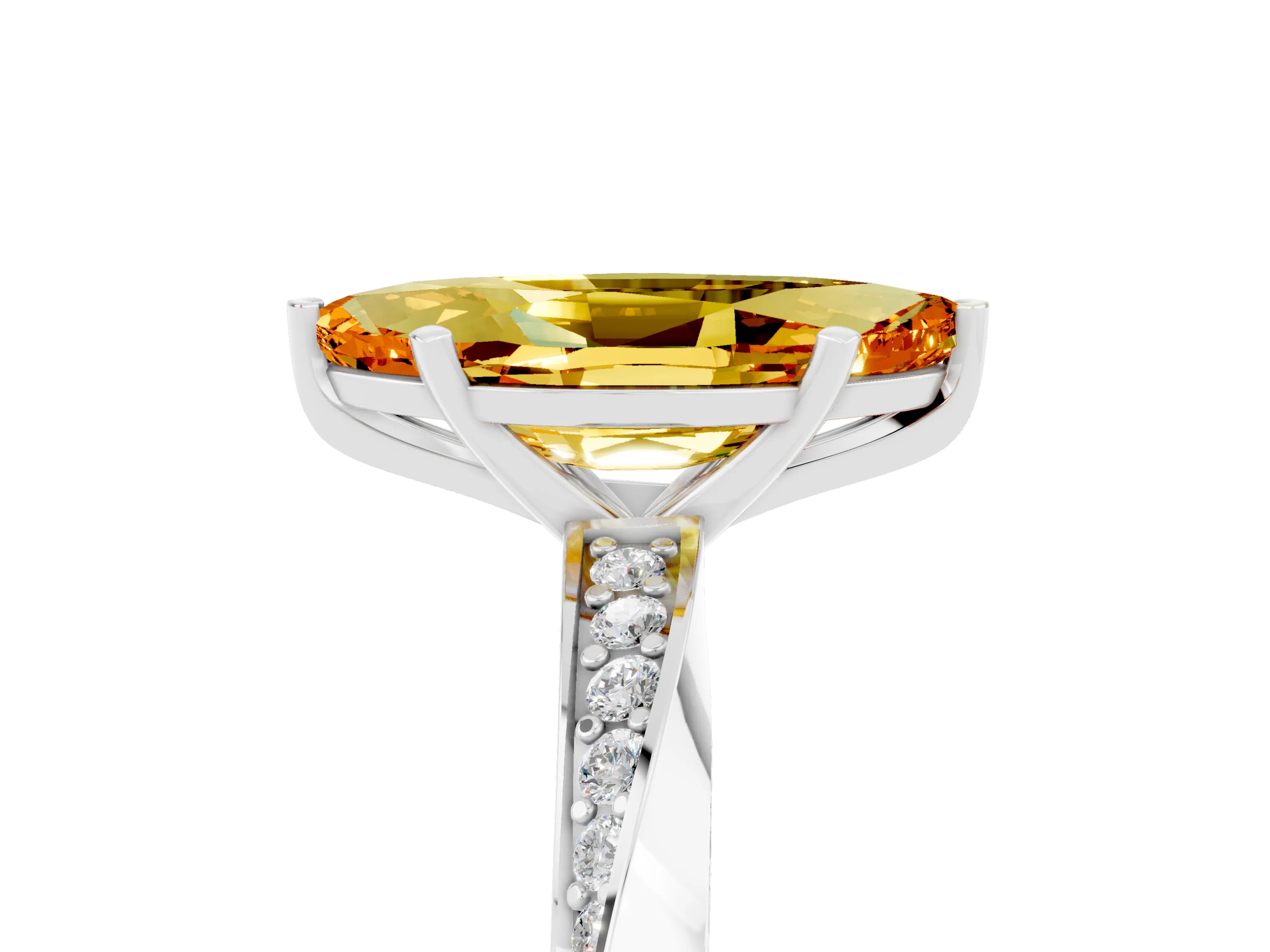 White gold Marquise Cut Citrine Engagement Ring with Side Stone Accents and Four-Prong Setting_32