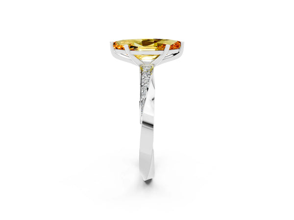 White gold Marquise Cut Citrine Engagement Ring with Side Stone Accents and Four-Prong Setting