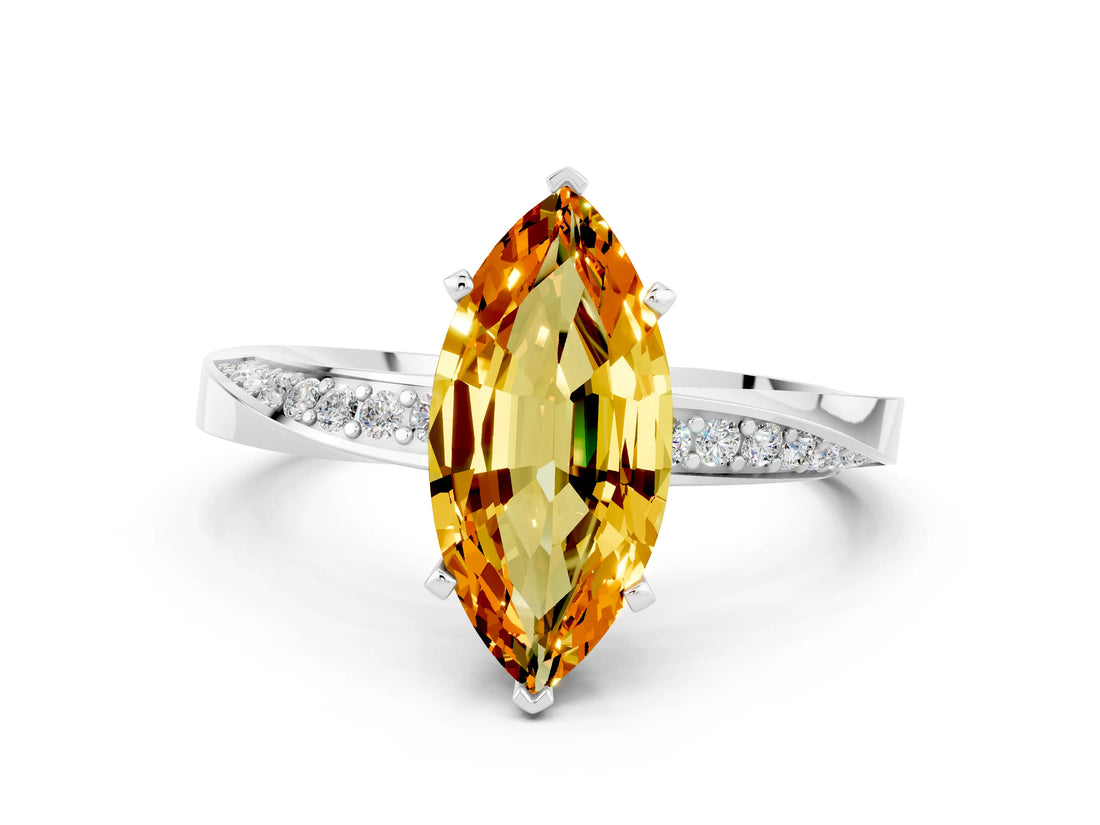 White gold Marquise Cut Citrine Engagement Ring with Side Stone Accents and Four-Prong Setting_84