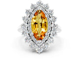 White gold Marquise Cut Citrine Floral Double Halo Engagement Ring with Prong Setting_38