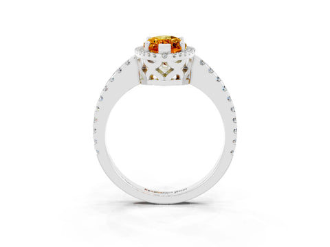 White gold Marquise Cut Citrine Halo Engagement Ring with Pavé Band and Prong Setting_33