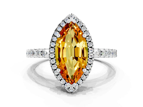 White gold Marquise Cut Citrine Halo Engagement Ring with Pavé Band and Prong Setting_33