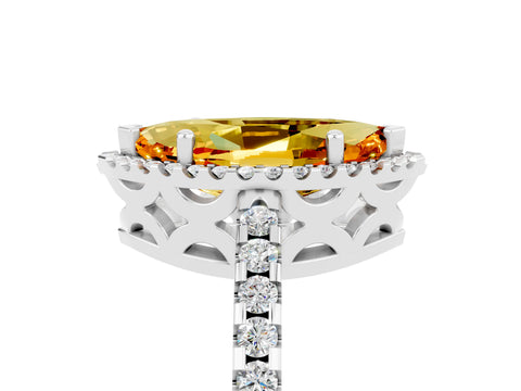 White gold Marquise Cut Citrine Halo Engagement Ring with Pavé Band and Prong Setting_35