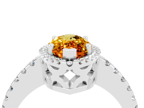 White gold Marquise Cut Citrine Halo Engagement Ring with Pavé Band and Prong Setting_37