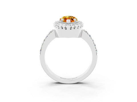 White gold Marquise Cut Citrine Halo Ring with Pavé Band and Prong Setting_3