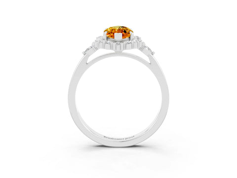 White gold Marquise Cut Citrine Halo Ring with Pear Side Stones and Prong Setting_27