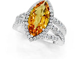 White gold Marquise Cut Citrine Halo Ring with Round Split Shank and Prong Setting_61