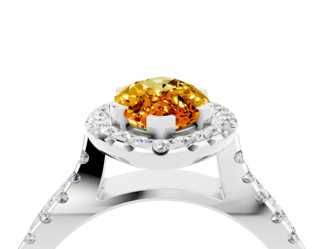 White gold Marquise Cut Citrine Halo Ring with Split Shank Pavé Band and Prong Setting_4