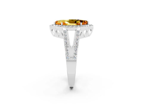 White gold Marquise Cut Citrine Halo Ring with Split Shank U-Prong Band and Four-Prong Setting_2