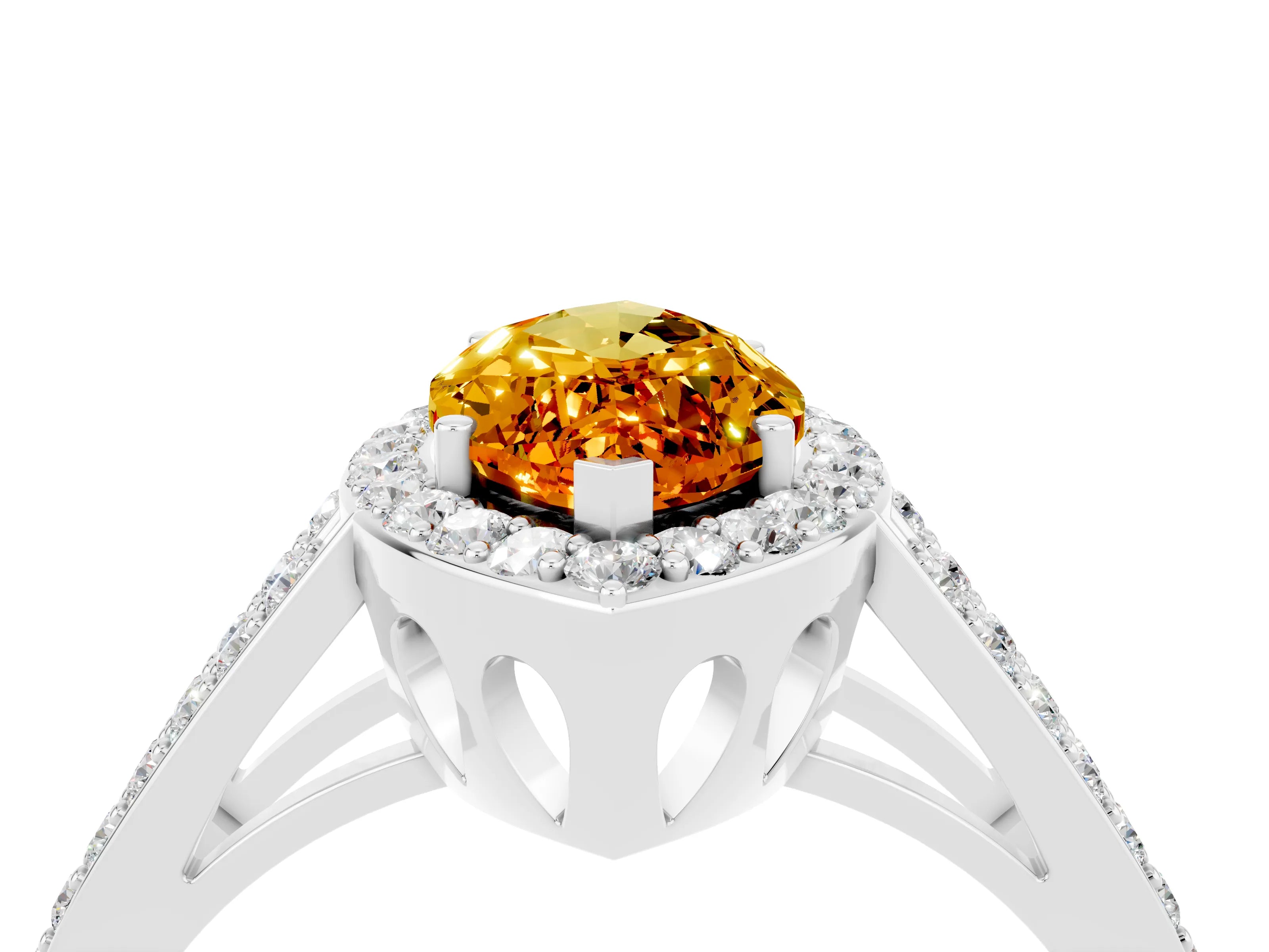 White gold Marquise Cut Citrine Halo Ring with Split Shank U-Prong Band and Four-Prong Setting_4