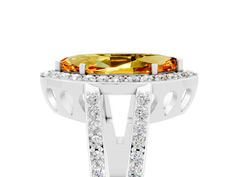 White gold Marquise Cut Citrine Halo Ring with Split Shank U-Prong Band and Four-Prong Setting_5
