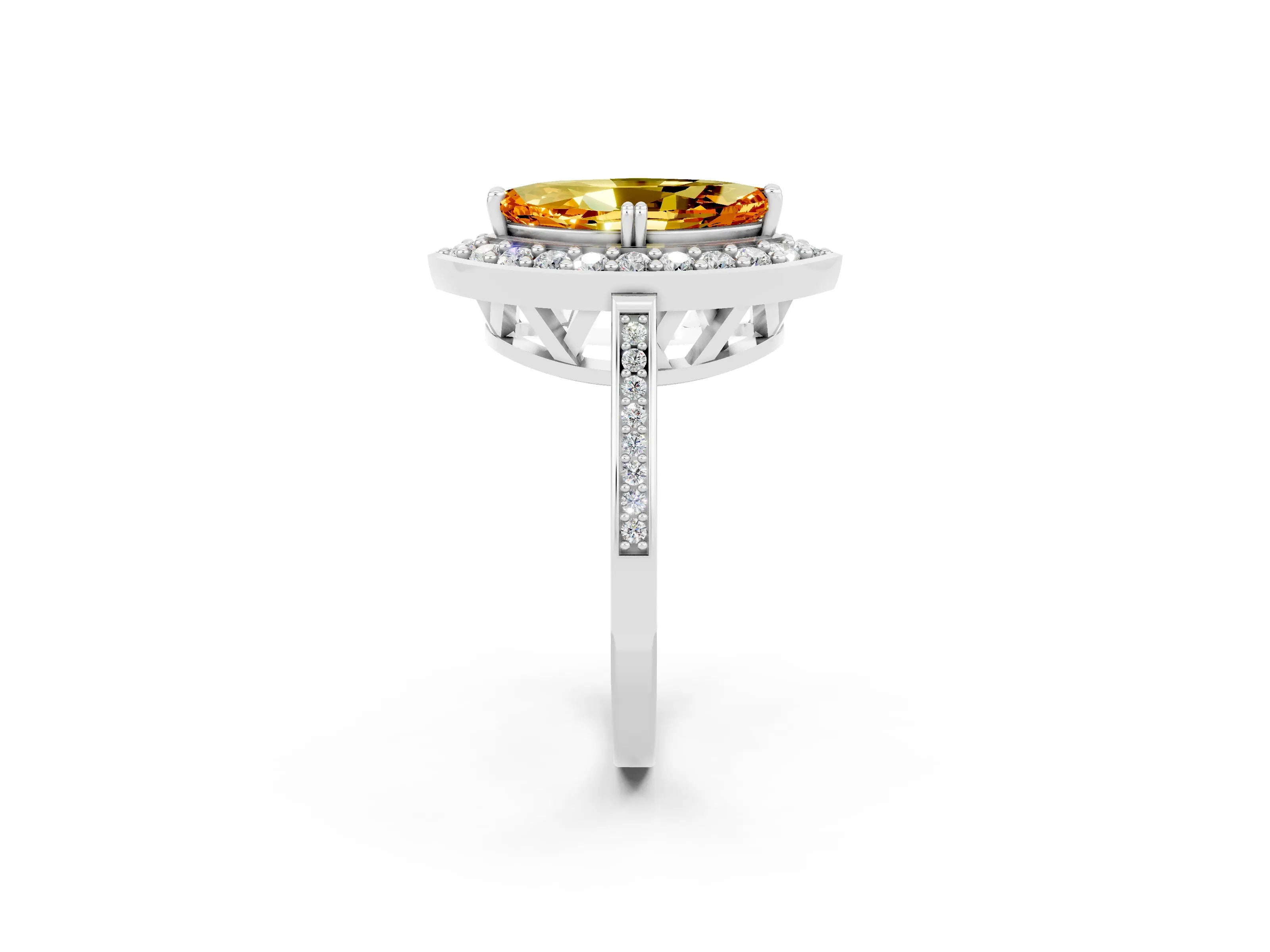 White gold Marquise Cut Citrine Halo Ring with Split Shank and Four-Prong Setting_14