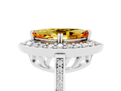 White gold Marquise Cut Citrine Halo Ring with Split Shank and Four-Prong Setting_17
