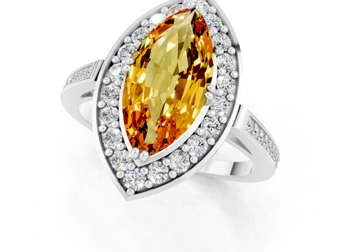 White gold Marquise Cut Citrine Halo Ring with Split Shank and Four-Prong Setting_1