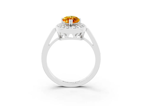 White gold Marquise Cut Citrine Halo Ring with Split Shank and Four-Prong Setting_3